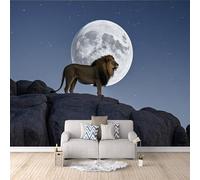 Papier Peint Panoramique 3D Lion 400x280 cm Papier Peint Mural Poster Intissé Lune,pour Chambre Salon Restaurant Personnalisé Décoration Murale
