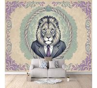 Papier Peint Panoramique 3D Lion En Costume 300x210 cm Papier Peint Mural Poster Intissé,pour Chambre Salon Restaurant Personnalisé Décoration Murale