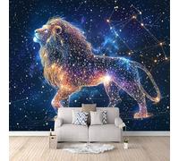 Papier Peint Panoramique 3D Lion Motifs Poster Mural Constellations Galaxies 400x280 cm Papier Peint Photo Matériau Tissu Non Facile à Installer Propre pour Intérieur Moderne Salle à Manger Poster
