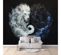 Papier Peint Panoramique 3D Lion Noir Et Blanc 400x280 cm Papier Peint Mural Poster Intissé Style Chinois,pour Chambre Salon Restaurant Personnalisé Décoration Murale
