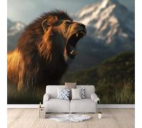 Papier Peint Panoramique 3D Lion Nujiang 300x210 cm Papier Peint Mural Poster Intissé Prairies De Snow Mountain,pour Chambre Salon Restaurant Personnalisé Décoration Murale