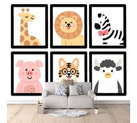 Papier Peint Panoramique 3D Lion Zèbre De Dessin Animé 300x210 cm Papier Peint Mural Poster Intissé Girafe Cochon,pour Chambre Salon Restaurant Personnalisé Décoration Murale