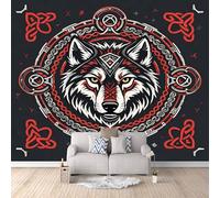 Papier Peint Panoramique 3D Loup 300x210 cm Papier Peint Mural Poster Intissé Mythologie Nordique,pour Chambre Salon Restaurant Personnalisé Décoration Murale