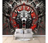 Papier Peint Panoramique 3D Loup 400x280 cm Papier Peint Mural Poster Intissé Totem Nordique,pour Chambre Salon Restaurant Personnalisé Décoration Murale