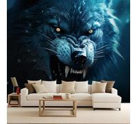Papier Peint Panoramique 3D Loup Crocs Motifs Poster Mural Loup Animal 300x256 cm Papier Peint Photo Matériau Tissu Non Facile à installer Propre pour Intérieur Moderne Salle à Manger Poster
