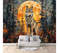 Papier Peint Panoramique 3d Loup Dans La Forêt Décoration murale Animation papier peint non tissé décoration chambre TV mur salon papier peint-100x70cm