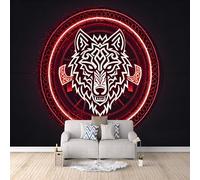 Papier Peint Panoramique 3D Loup Nordique 200x140 cm Papier Peint Mural Poster Intissé Runes,pour Chambre Salon Restaurant Personnalisé Décoration Murale