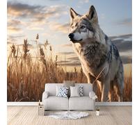 Papier Peint Panoramique 3d Loup Solitaire Décoration murale Prairie papier peint non tissé décoration chambre TV mur salon papier peint-400x280cm