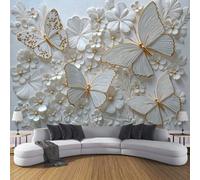 Papier Peint Panoramique 3D luxe Papillon en papier découpé, bouquet fleurs 300x210cm | Papier Peint soie Moderne Mode Géant 3D Décoration Murale pour Salon Chambre Salle à Manger Chambre d'Enfant
