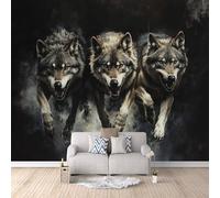 Papier Peint Panoramique 3d Meute De Loups Féroces Décoration murale Noir papier peint non tissé décoration chambre TV mur salon papier peint-100x70cm