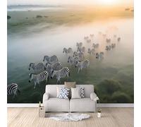 Papier Peint Panoramique 3D Migration Des Zèbres 400x280 cm Papier Peint Mural Poster Intissé Prairie,pour Chambre Salon Restaurant Personnalisé Décoration Murale