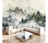 Papier Peint Panoramique 3D Montagnes Brumeuses 366 x 254 cm (LxH) | Poster Géant Mural intissé xxl Pagode Pin Moderne Fresque Peinture Murale Décorative pour Salon Chambre L-622