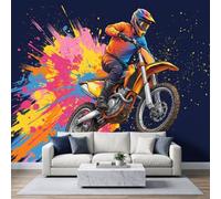 Papier Peint Panoramique 3D Motard tout-terrain D'Effets , Papier Peint Intissé Décoration Intérieure Anti-UV, Sport Ciel étoilé Tapisserie Poster Murale pour Salon Chambre D'enfant 300 x 210 cm