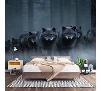 Papier Peint Panoramique 3D Motif Animal de Meute de Loups Papier Peint Intissé Photo Muraux Pour Salon Enfant Chambre Décoration Gris Personnalisé Murale Moderne Poster 450x315 cm
