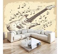 Papier Peint Panoramique 3D Notes de Musique Guitare Papier Peint Intissé Tapisserie Poster Mural Multicolore pour Salon Chambre Décoration Murale 350x256cm