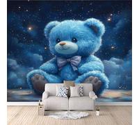 Papier Peint Panoramique 3d Ours En Peluche Bleu Décoration murale Étoiles Et Nuages papier peint non tissé décoration chambre TV mur salon papier peint-250x175cm