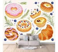 Papier Peint Panoramique 3D Pain Aux Beignets 300x210 cm Papier Peint Mural Poster Intissé Gâteau,pour Chambre Salon Restaurant Personnalisé Décoration Murale