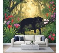 Papier Peint Panoramique 3D Panthère Animaux Tropiques Murale 200x140 cm | Pop Art Nature Papier Peint Intissé Murale Pour Salon Chambre à Coucher Chambre D'Enfant Décoration