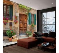 Papier Peint Panoramique 3D, Papier Peint Mer Méditerranée Ville Antique Cour Plantes En Pot Intissé Photo Mural Moderne Poster Salon Chambre Mur de fond Chambre des Enfants Bureau Maison 250x175 cm