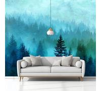 Papier Peint Panoramique 3D, Papier Peint Résumé Paysage Forestier Bleu-Vert Intissé Photo Mural Moderne Poster Salon Chambre Mur de fond Chambre des Enfants Bureau Maison 150x105 cm