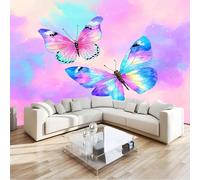 Papier Peint Panoramique 3D Papillon De Dessin Animé Rêveur Dégradé 300 x 210 cm - Intérieure Murale pour Salon & Chambre d'Enfant, Papier Peint Intissé XXL Violet - Poster Tableaux Photo Murales