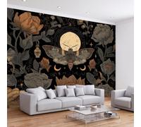 Papier Peint Panoramique 3D Papillon de nuit Gothic plantes D'Effets , Papier Peint Intissé Décoration Anti-UV, Sorcière sombre Tapisserie Poster Murale pour Chambre Chambre D'enfant 200 x 140 cm