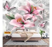 Papier Peint Panoramique 3D Papillon Fleur de Lys Rose Papier Peint Intissé Photo Muraux Pour Salon Enfant Chambre Décoration Argent de luxe Personnalisé Murale Moderne Poster 400x280 cm