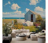 Papier Peint Panoramique 3D Paysage Campagne Maison De Plage Jardin, Papier Peint Intissé Fond Multicolore pour Chambre Salon Mur TV Artistique XXL Poster Décoration Murale 400 x 280 CM