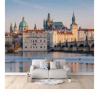 Papier Peint Panoramique 3D Paysage De Prague 300x210 cm Papier Peint Mural Poster Intissé,pour Chambre Salon Restaurant Personnalisé Décoration Murale