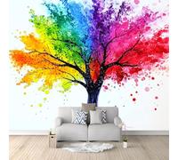 Papier Peint Panoramique 3D Personnalisé 300 X 210 Cm Style Abstrait Arbres Colorés Taches D'Encre- Fresque Murale Décorative Pour Salon, Chambre, Noir- Tapisserie Murale Moderne Grande Taille