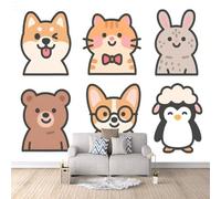 Papier Peint Panoramique 3D Pingouin Renard De Dessin Animé 300x210 cm Papier Peint Mural Poster Intissé Lapin Et Chiot,pour Chambre Salon Restaurant Personnalisé Décoration Murale