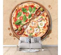 Papier Peint Panoramique 3D Pizza 300x210 cm Papier Peint Mural Poster Intissé Dessin Animé,pour Chambre Salon Restaurant Personnalisé Décoration Murale