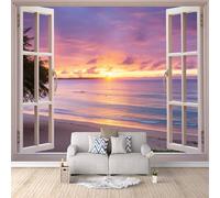 Papier Peint Panoramique 3D Plage Intissé Photo Mural Moderne Salon Chambre Mur de fond TV Décoration de Maison - Coucher De Soleil Sur La Plage : Paysages Magnifiques Papier Peint 400×280cm (L x H)