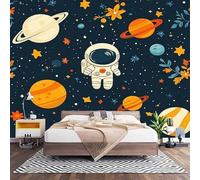 Papier Peint Panoramique 3D PlanèTe Astronaute de Dessin Animé Papier Peint Intissé Photo Muraux Pour Salon Enfant Chambre Décoration Bleu foncé Personnalisé Murale Moderne Poster 250x175 cm