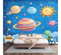 Papier Peint Panoramique 3D PlanèTe Soleil Dessin Animé Imprimé Papier Peint Intissé Photo Muraux Pour Salon Enfant Chambre Décoration Bleu Personnalisé Murale Moderne Poster 350x256 cm