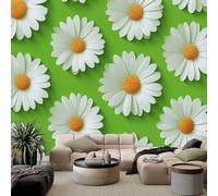 Papier Peint Panoramique 3D Plante Marguerite Blanche, Papier Peint Vert, Fresque Murale Intissée - Décoration Murale Pour Salon Chambre Bureau Restaurant Décor Fond TV- 400 x 280 cm