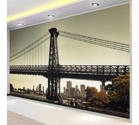 Papier Peint Panoramique 3D Pont de la Ville de New York 250x175 cm, Fresque Murale Rétro en Intissé HD pour Salon Chambre, Revêtement Mural, Pose Facile, Colle non incluse 1978o