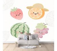 Papier Peint Panoramique 3D Raisins Pastèques De Dessin Animé 200x140 cm Papier Peint Mural Poster Intissé Orange Fraise,pour Chambre Salon Restaurant Personnalisé Décoration Murale