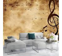 Papier Peint Panoramique 3D Rétro 150x105 cm, Fresque Murale Notes De Musique en Intissé HD pour Salon Chambre, Revêtement Mural Décoratif, Pose Facile, Colle non incluse 121o