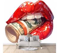 Papier Peint Panoramique 3D Rouge LèVres Nous Dollar Motifs Poster Mural Art 500x280 cm Papier Peint Photo Matériau Tissu Non Facile à Installer Propre pour Intérieur Moderne Salle à Manger Poster