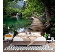 Papier Peint Panoramique 3D Route en Planches de Bois Papier Peint Intissé Photo Muraux Pour Salon Enfant Chambre Décoration ForêT Verte Personnalisé Murale Moderne Poster 400x280 cm