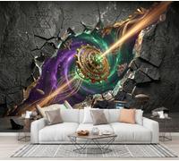 Papier Peint Panoramique 3D Science-Fiction Mécanique Trou Dans Un Mur | 450×315 CM 3D Mural Design,Photo Géante Pour Salon Décoration Murale XXL Soie,Mur De Pierre Galaxie Magique Engrenage