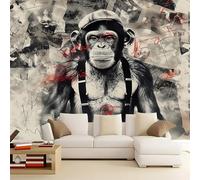 Papier Peint Panoramique 3D Singe Graffiti Street Art Intissé Décoration Murale pour Salon Chambre, Noir Poster Décoration Fond De Mur Tv Papier Peint Murales, 300x210 cm