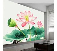 Papier Peint Panoramique 3D Soie 250 x 175 CM Encre Chinoise Feuilles Lotus Fleurs, Blanc, Grande Poster Tableaux Photo Muraux pour Salon, Chambre d'enfant, Chambre D'Enfant Décoration