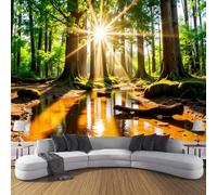 Papier Peint Panoramique 3D Soie, 250 x 175cm (L×H) Lumière Du Soleil Forêt - Papier Peint Nature Lumière Et Ombre Grandes Murales Poster pour Salon, Chambre d'enfants, Étude Décoration, Vert Brun