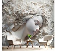 Papier Peint Panoramique 3D Soie,300×210 CM ,Statues En Plâtre, Beauté Aux Cheveux Longs Endormie Sur Le Côté, Grande Mural, pour Salon,Chambre d'enfant,Chambre Décoration Poster Papier Peint,Ivoire