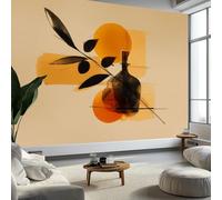 Papier Peint Panoramique 3D Soie 400 x 280 cm Vase Plante Feuilles, Beige Grande Poster Tableaux Photo Muraux pour Salon Chambre d'enfant Chambre D'Enfant Décoration