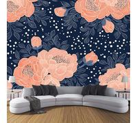 Papier Peint Panoramique 3D Soie Gribouillages Dessinés À La Main, 350×256cm Murales Panoramique Fleur De Pivoine Rose pour Salon, Adulte Chambre d'enfants, Restaurant, Étude Décoration,Rose Bleu