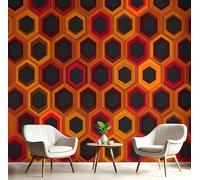 Papier Peint Panoramique 3D Soie, Personnalisé 396X280 Cm Murales Hexagone Géométrique 3D, Résumé Moderne Pour Salon, Adulte Chambre D'Enfants Décoration Couleur Orange