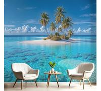 Papier Peint Panoramique 3D Soie, Personnalisé 450X315 Cm Murales Paysages Des Îles Des Maldives, Palmiers Plage Pour Salon, Adulte Chambre D'Enfants Décoration Bleu Ciel